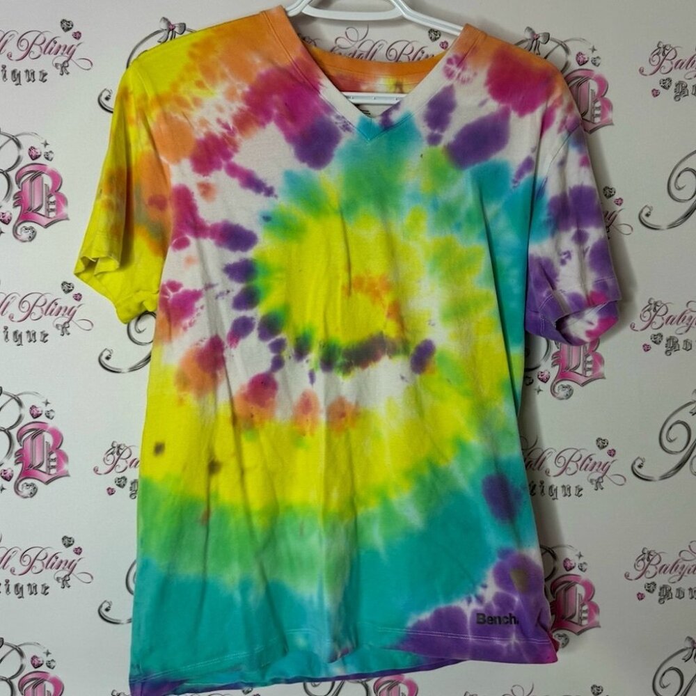 Bench Multicolor Tie-Dye T-Shirt rainbow swirl stretchy Vneck